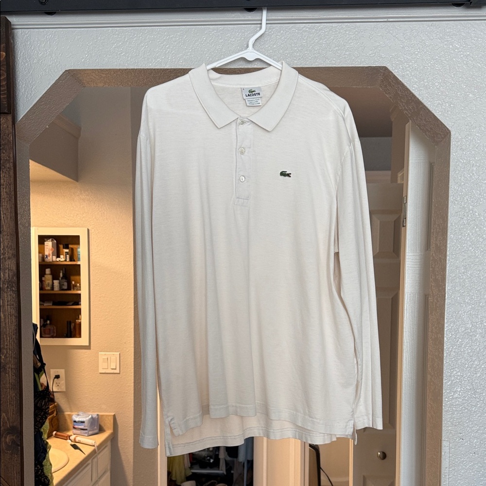 Lacoste Men's Cream Long Sleeve Polo Shirt
